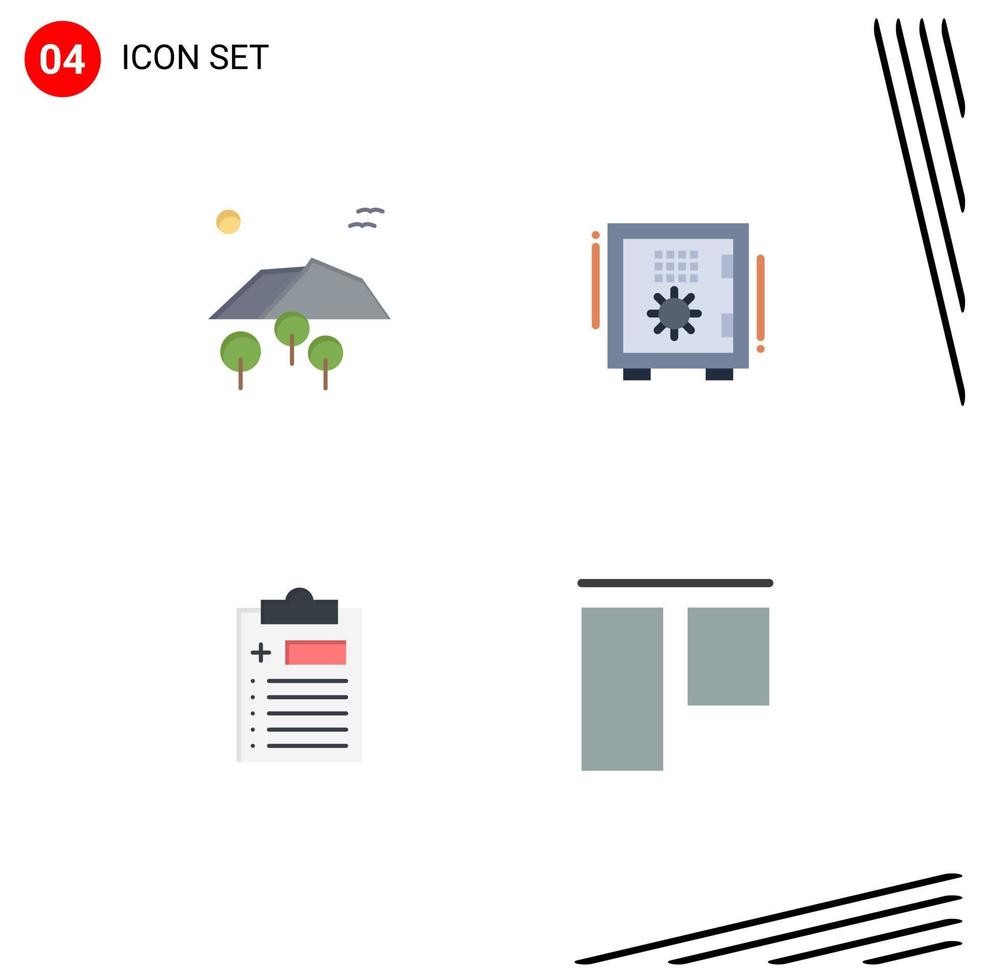 conjunto de ícones planos de interface móvel de 4 pictogramas de elementos de design de vetores editáveis de teste de depósito de pássaros médicos de paisagem
