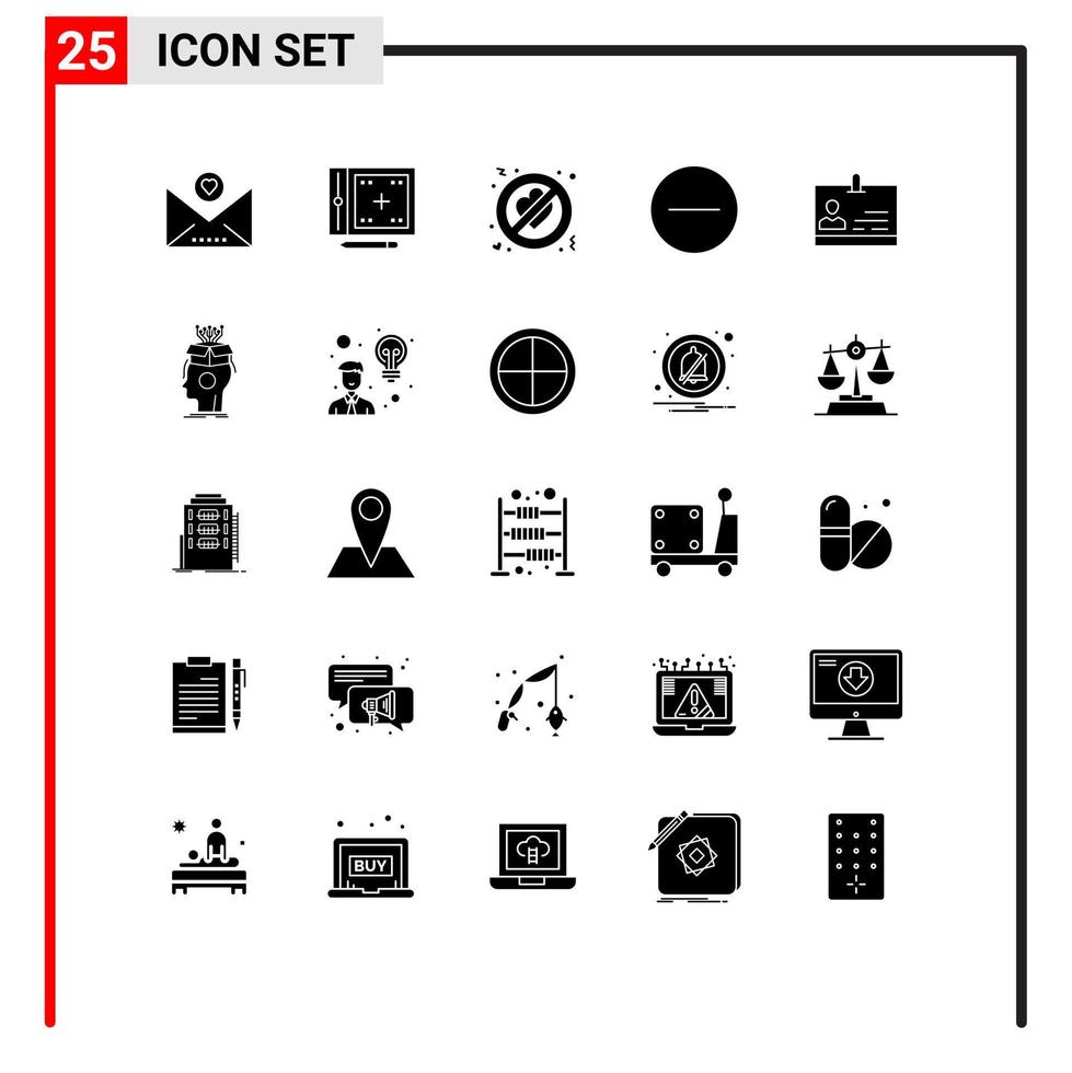 grupo de símbolos de ícone universal de 25 glifos sólidos modernos de adultério de identificação de identidade ocultar elementos de design de vetores editáveis