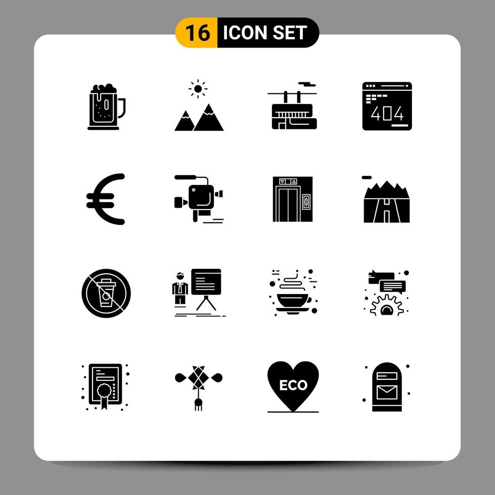 16 ícones criativos, sinais modernos e símbolos de elementos de design de vetores editáveis de viagem de desenvolvimento de pico de erro de site