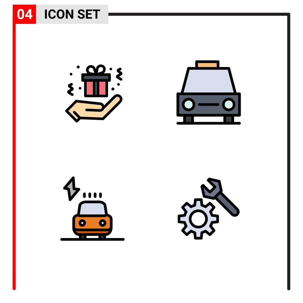 conjunto moderno de pictograma de 4 cores planas de linha preenchida de poder de transporte de carro de aniversário elementos de design de vetores editáveis