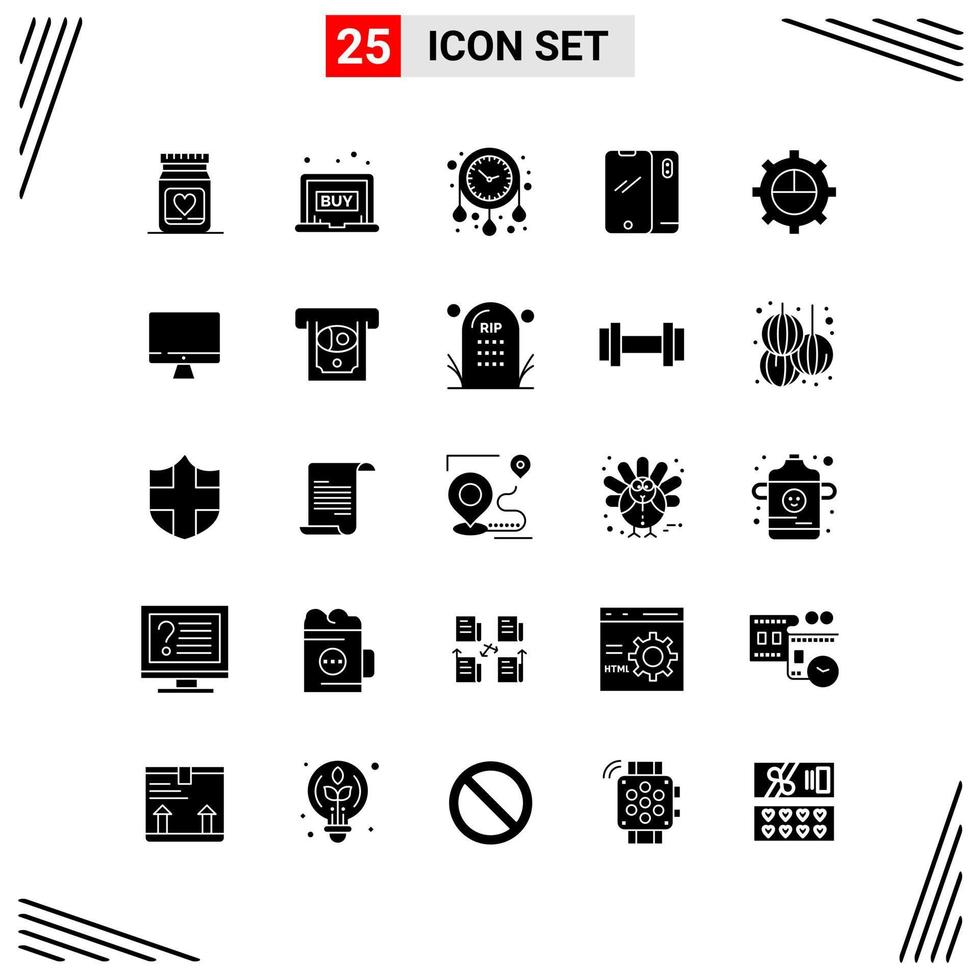 25 ícones de estilo sólido com base em grade de símbolos de glifos criativos para design de sites sinais de ícones sólidos simples isolados no conjunto de 25 ícones de fundo branco vetor