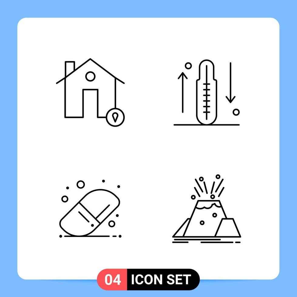 Símbolos de contorno do pacote de ícones pretos de 4 linhas para aplicativos móveis isolados no conjunto de 4 ícones de fundo branco vetor