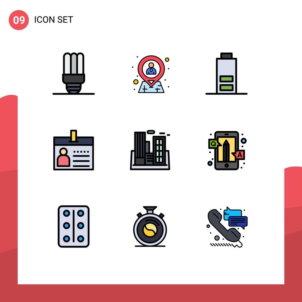 9 ícones criativos sinais modernos e símbolos de elementos de design de vetores editáveis de cartão de identificação de bateria de identificação da indústria