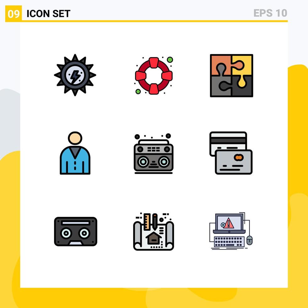 conjunto moderno de pictograma de 9 cores planas de linha preenchida de interface de peça de pessoas de áudio avatar elementos de design de vetores editáveis