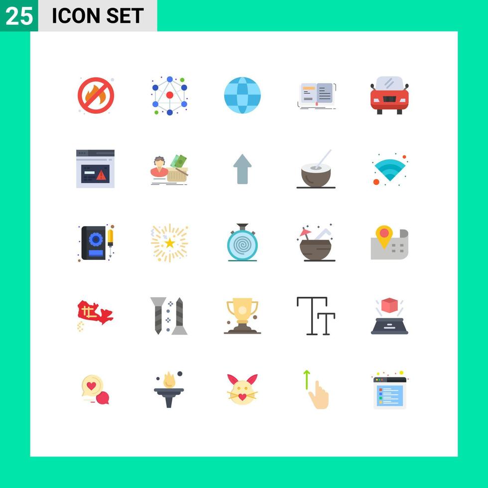 conjunto de pictogramas de 25 cores planas simples de elementos de design de vetores editáveis de história de carro de internet de veículo de página