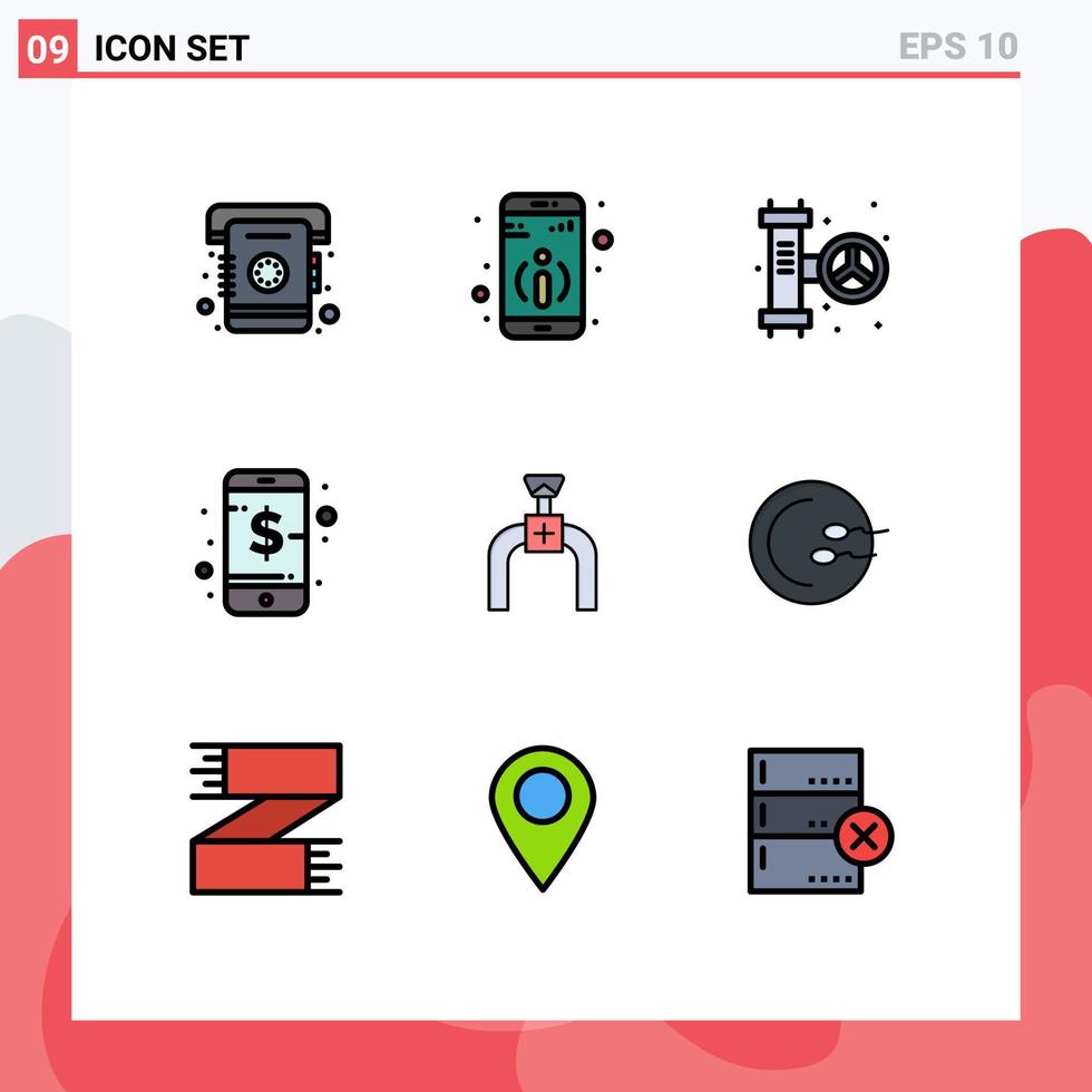 conjunto de pictogramas de 9 cores planas de linhas preenchidas simples de elementos de design de vetores editáveis de gerenciamento inteligente de encanador de gasoduto