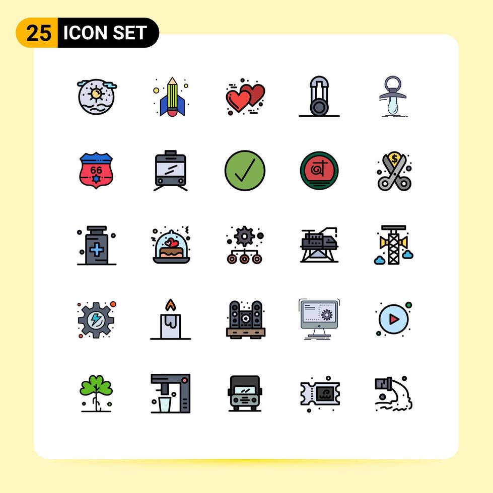 pacote de interface do usuário de 25 cores planas de linha preenchida básica de alfinetes de bebê iniciar pinos de elementos de design de vetores editáveis do dia de agradecimento
