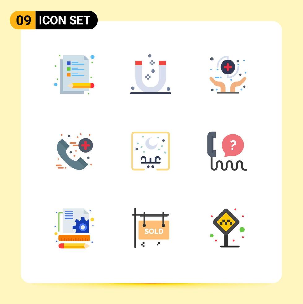 conjunto de 9 sinais de símbolos de ícones de interface do usuário modernos para tipografia, mãos de saúde, proteção de emergência, elementos de design de vetores editáveis
