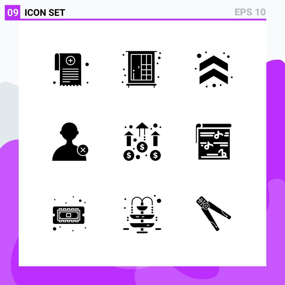 9 ícones criativos sinais modernos e símbolos de usuário de seta de realização de crescimento excluir elementos de design de vetores editáveis