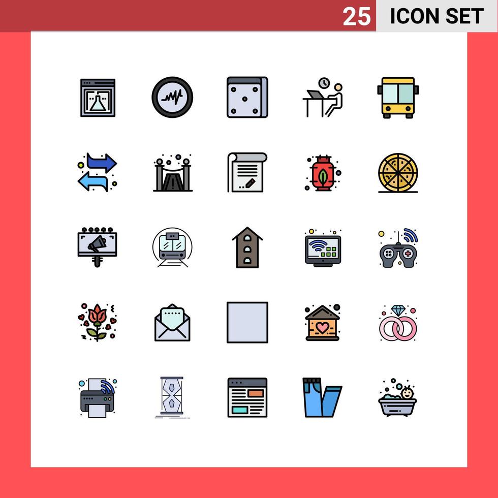 grupo de 25 sinais e símbolos de cores planas de linha preenchida para jogo de ônibus de veículo automóvel pessoa editável elementos de design vetorial vetor