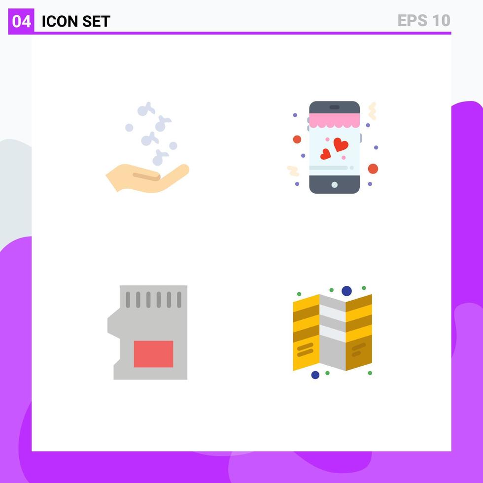 pacote de interface do usuário de 4 ícones planos básicos de elementos de design de vetores editáveis de dados de amor rock sd