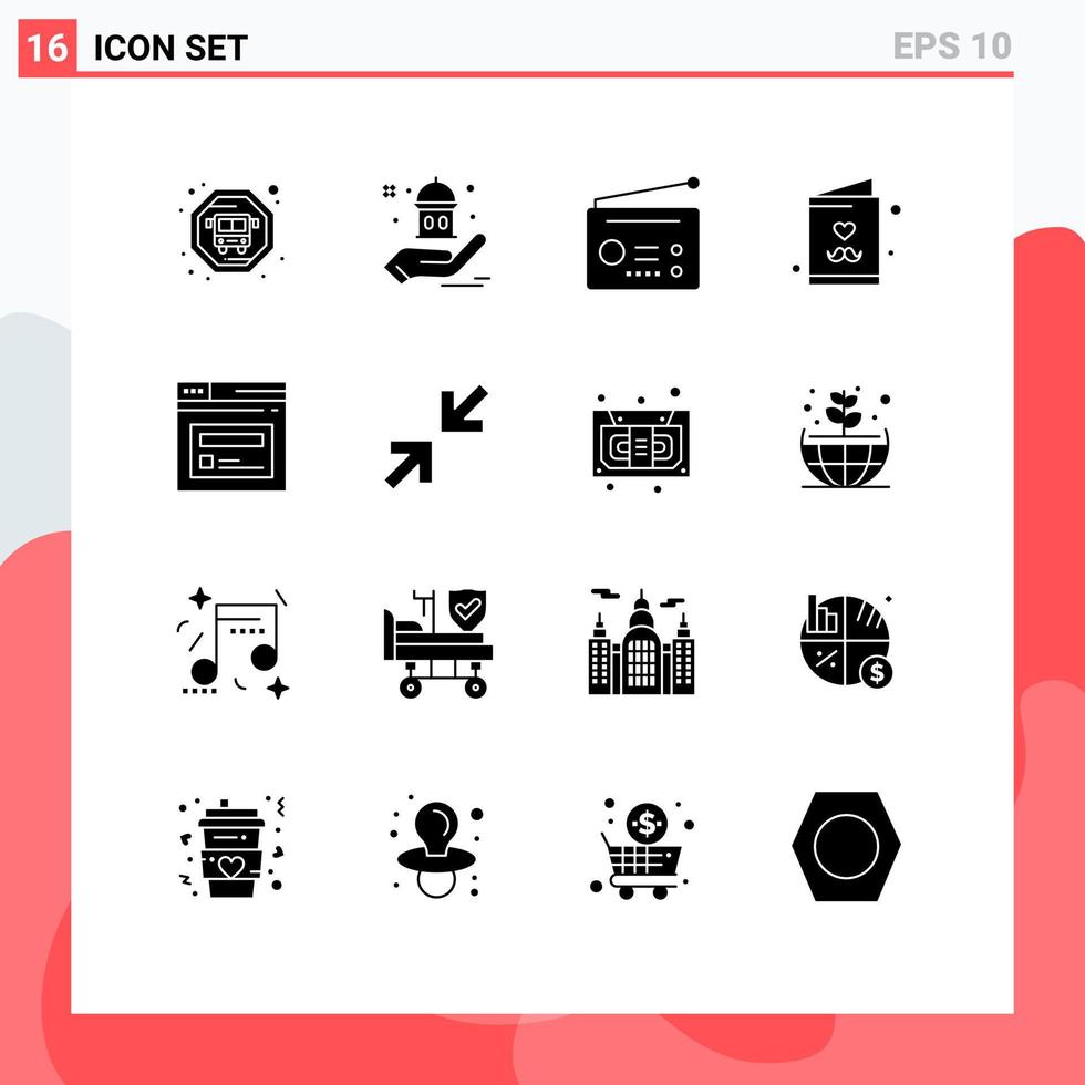 conjunto de 16 sinais de símbolos de ícones de interface do usuário modernos para página de site rádio internet dia dos pais elementos de design de vetores editáveis