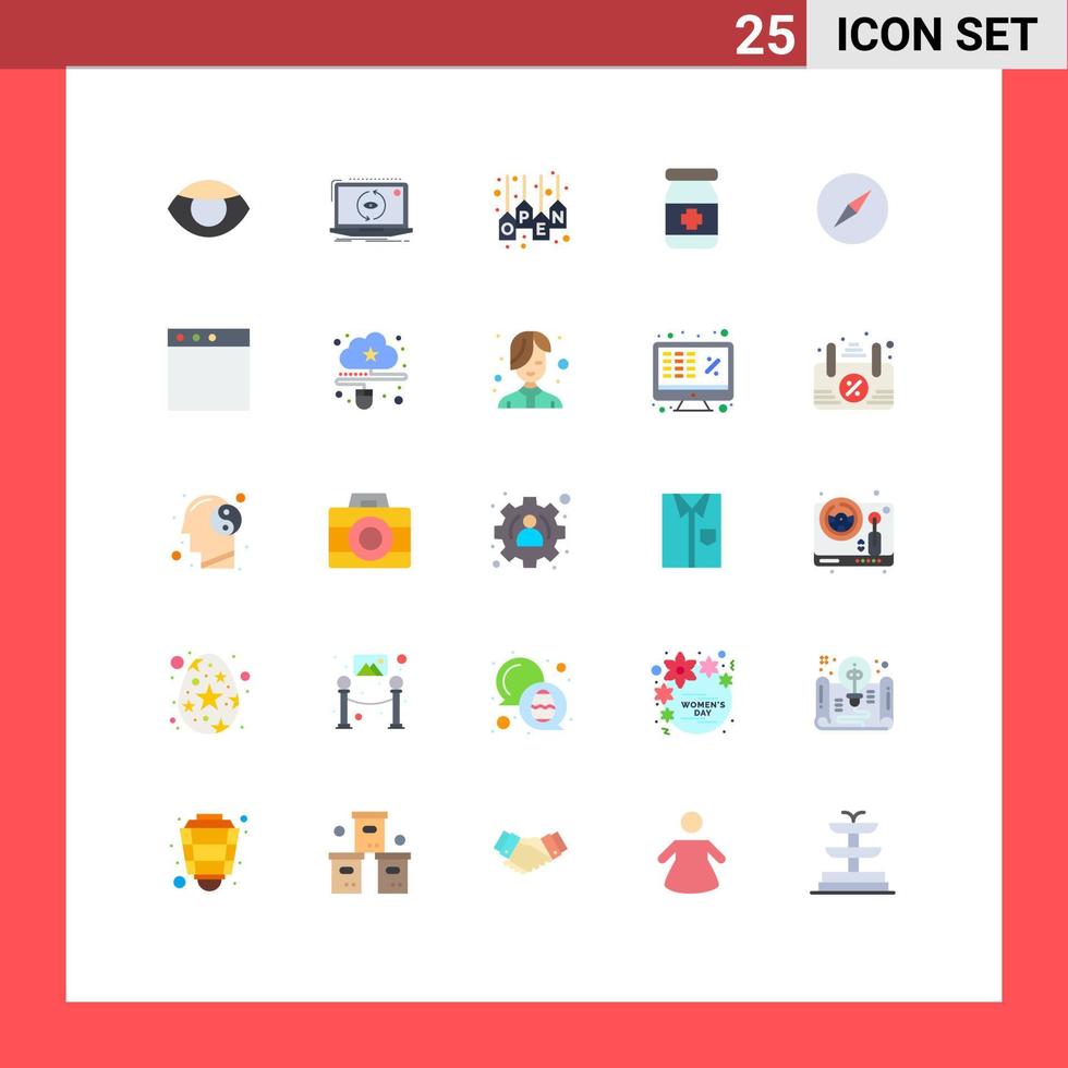 pacote de cores planas de 25 símbolos universais de elementos de design de vetores editáveis de etiqueta de antídoto de atualização médica do instagram
