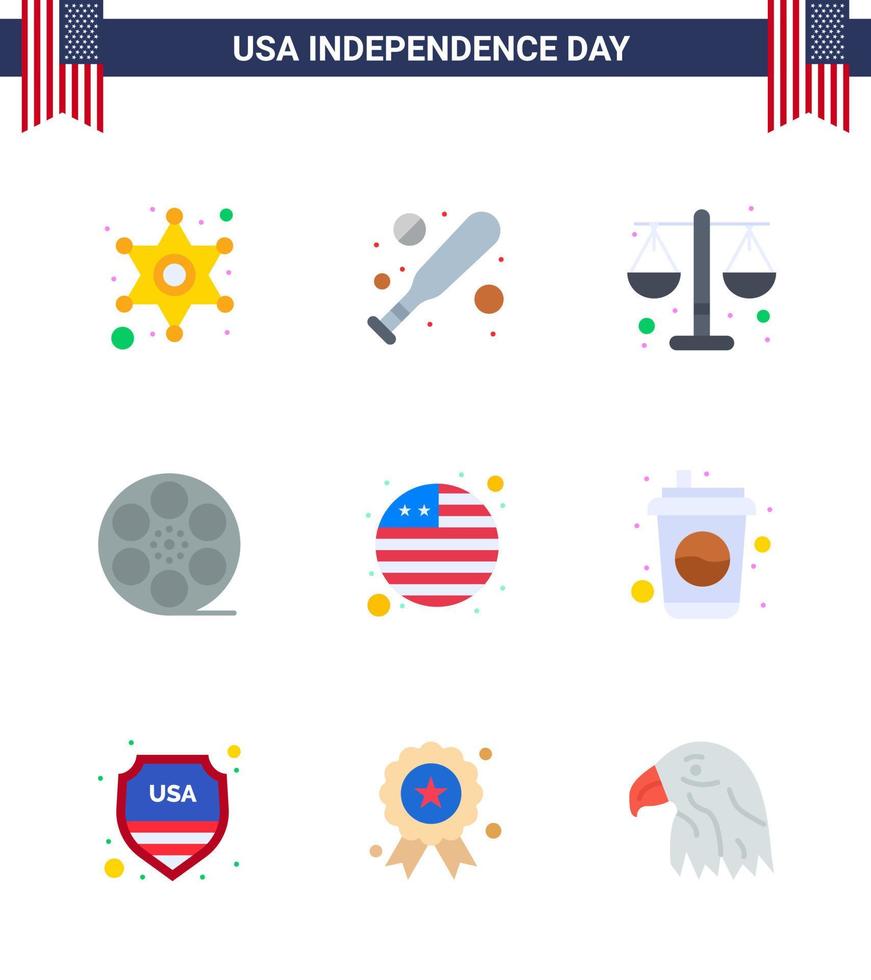 conjunto de 9 ícones do dia dos eua símbolos americanos sinais do dia da independência para justiça internacional do país da bandeira jogo americano editável elementos de design do vetor do dia dos eua