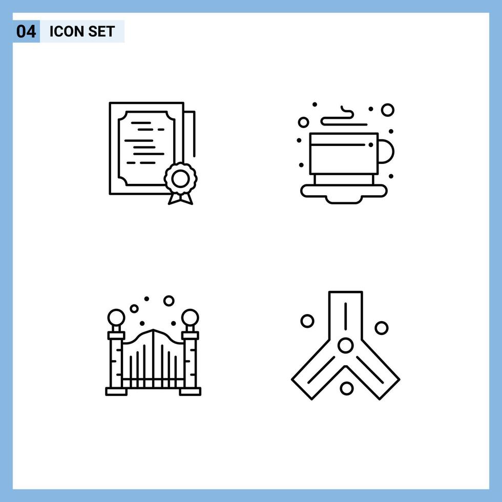 conjunto moderno de 4 cores e símbolos planos de linha preenchida, como elementos de design de vetor editável de ponte de café de carimbo de cidade de certificado