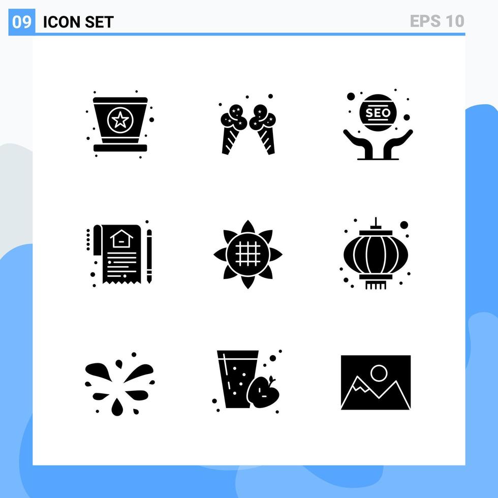 símbolos de glifo de ícones de estilo sólido moderno 9 para uso geral sinal de ícone sólido criativo isolado no pacote de 9 ícones de fundo branco vetor