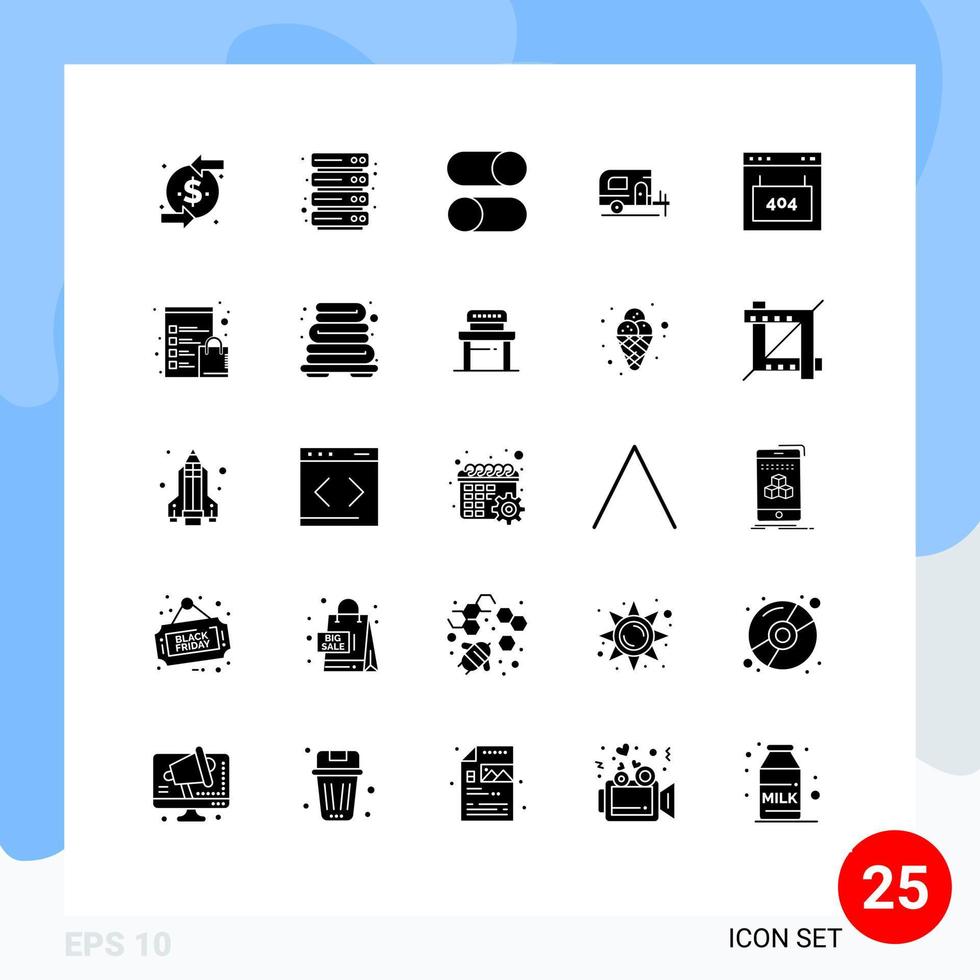 grupo de símbolos de ícone universal de 25 glifos sólidos modernos de layout de navegador de interface elementos de design de vetores editáveis de carro de primavera