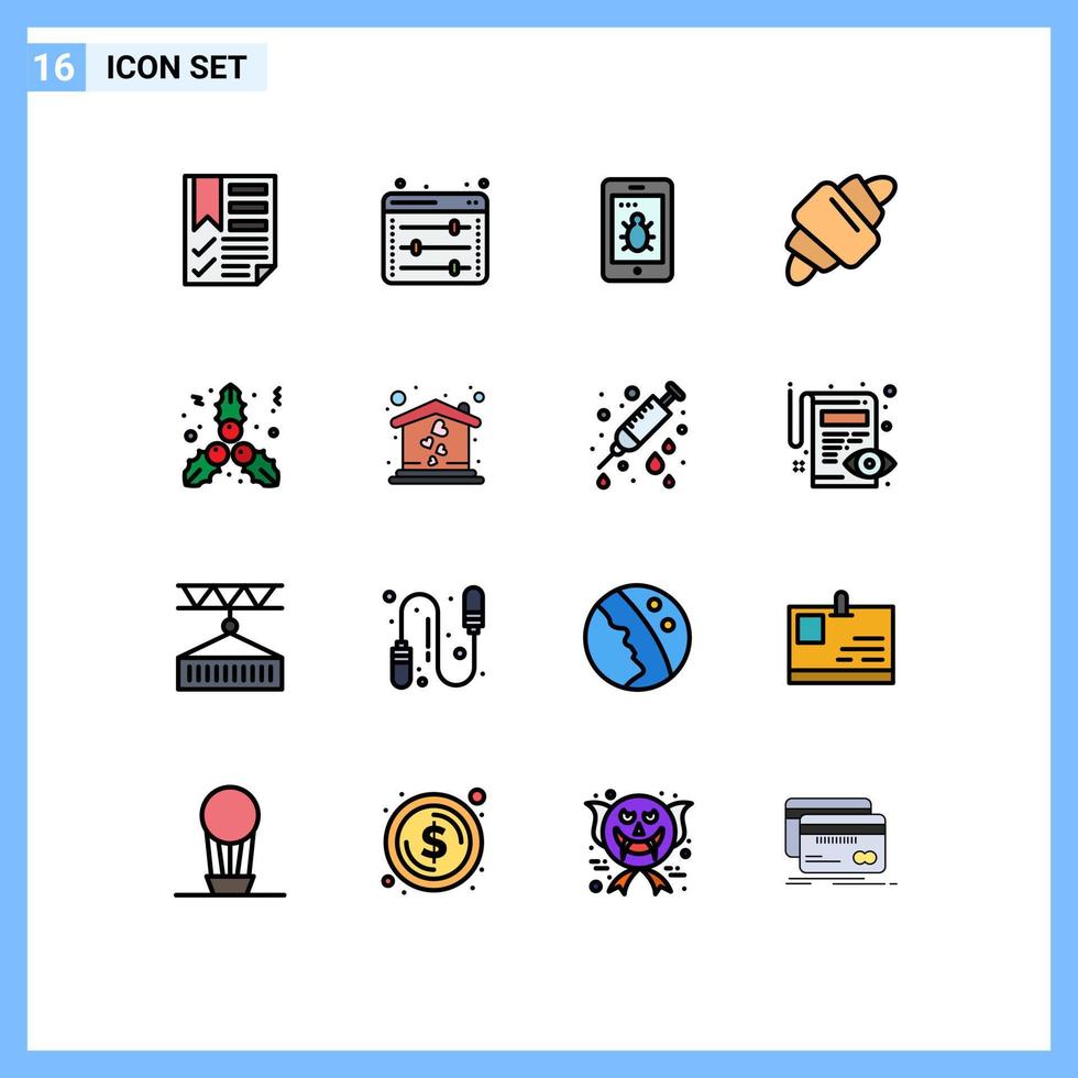 conjunto de 16 símbolos de ícones de interface do usuário modernos sinais para refeição de beijo configuração da web comida croissant elementos de design de vetores criativos editáveis