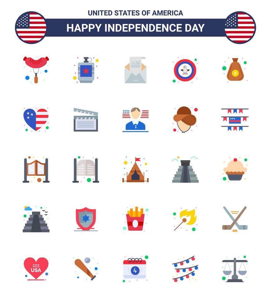 grande pacote de 25 eua feliz dia da independência eua planos vetoriais e símbolos editáveis de celebração de distintivo e-mail pássaro correio editável dia eua vetor elementos de design