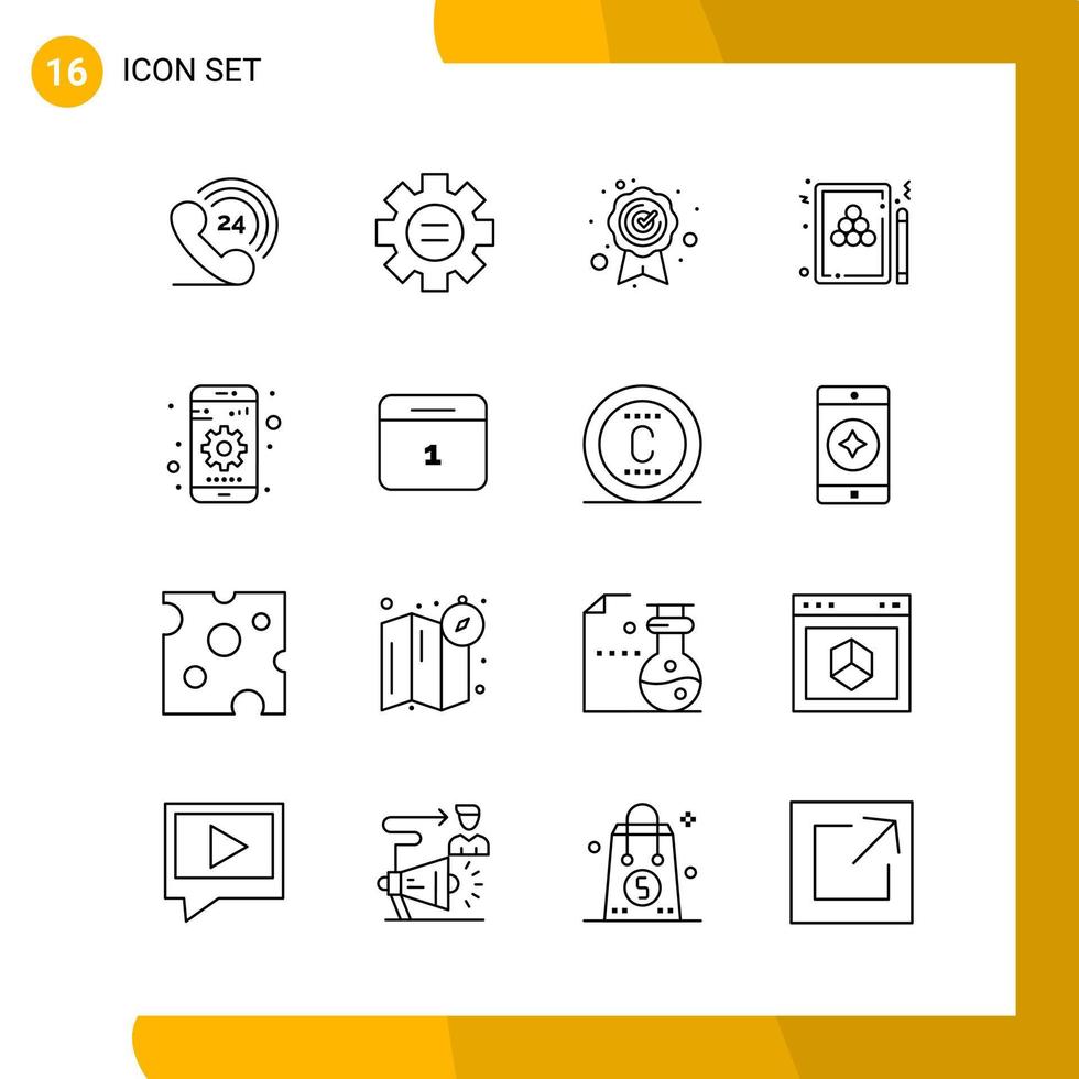 16 símbolos de contorno do pacote de ícones de estilo de linha de conjunto de ícones isolados em fundo branco para design de site responsivo vetor