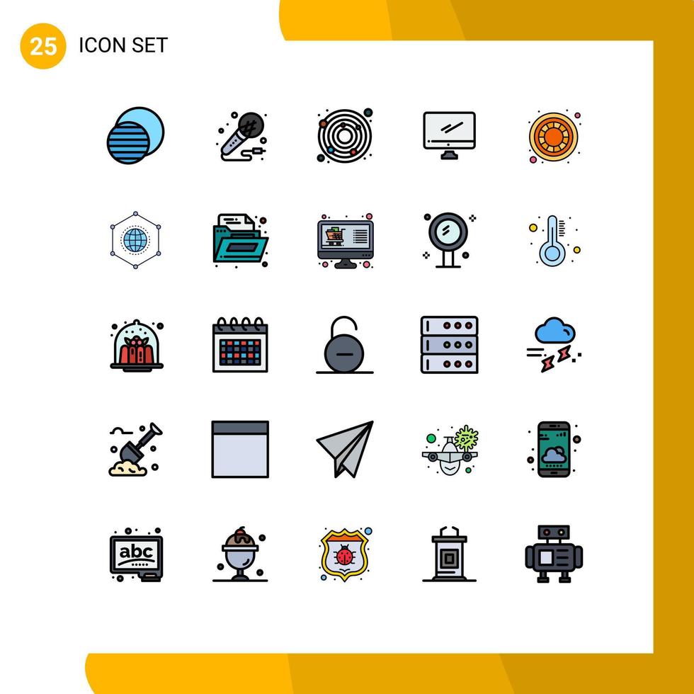 25 interface de usuário linha cheia pacote de cores planas de sinais modernos e símbolos de cor dispositivo noturno imac elementos de design de vetores editáveis