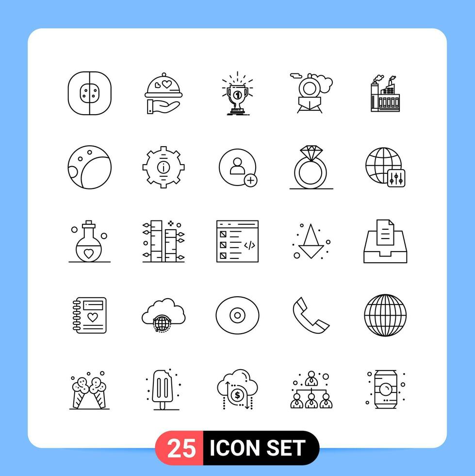 Símbolos de contorno do pacote de ícones pretos de 25 linhas para aplicativos móveis isolados no conjunto de 25 ícones de fundo branco vetor
