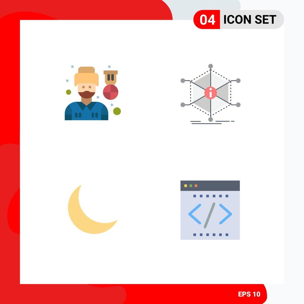 conjunto de 4 pacotes de ícones planos comerciais para informações de homem da lua do motorista dormir elementos de design de vetores editáveis