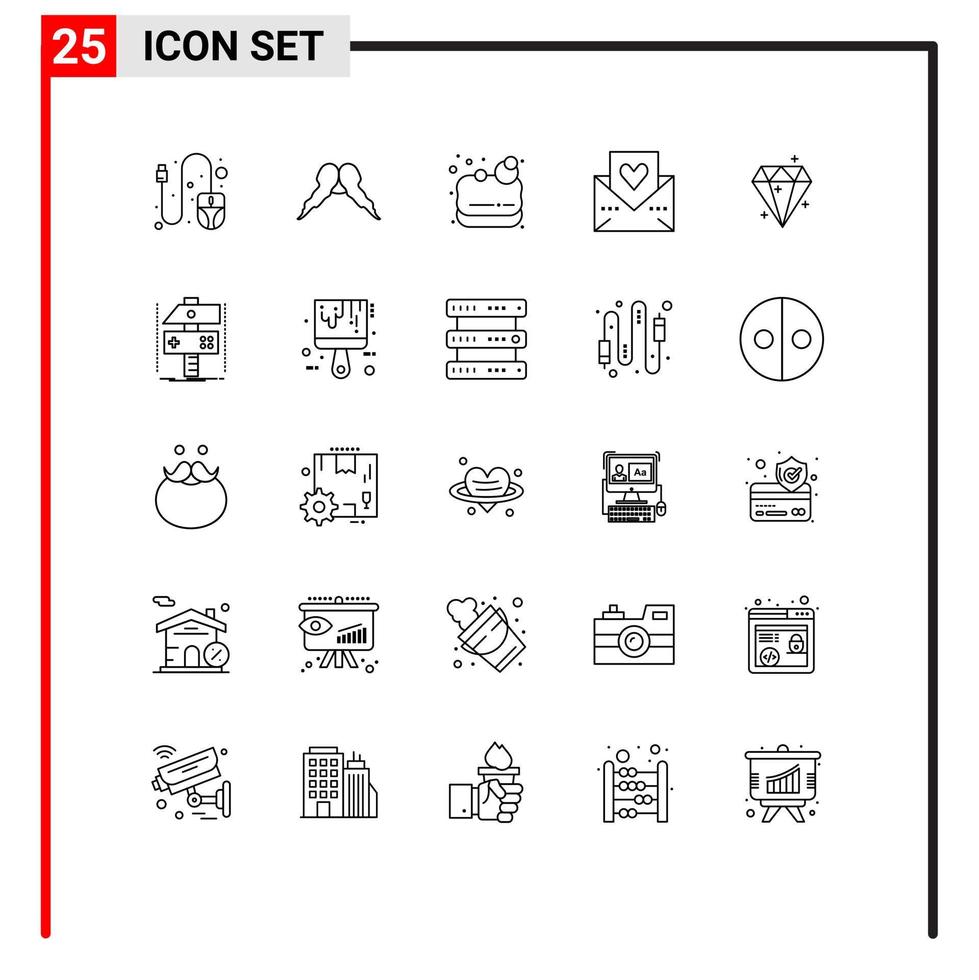 25 símbolos de sinais de linha universal de sabão de ação de graças de cristal, amor, elementos de design de vetores editáveis