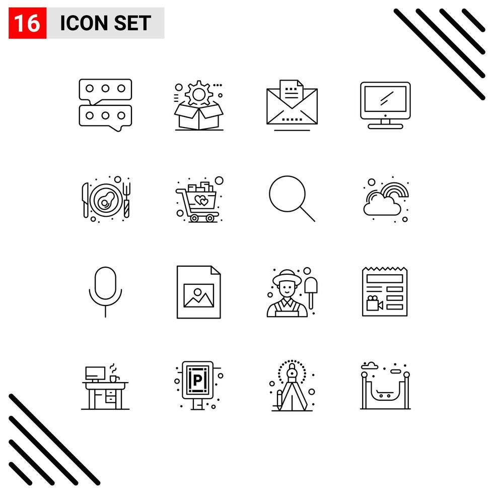 conjunto de 16 sinais de símbolos de ícones de interface do usuário modernos para bacon imac cópia dispositivo computador elementos de design de vetores editáveis