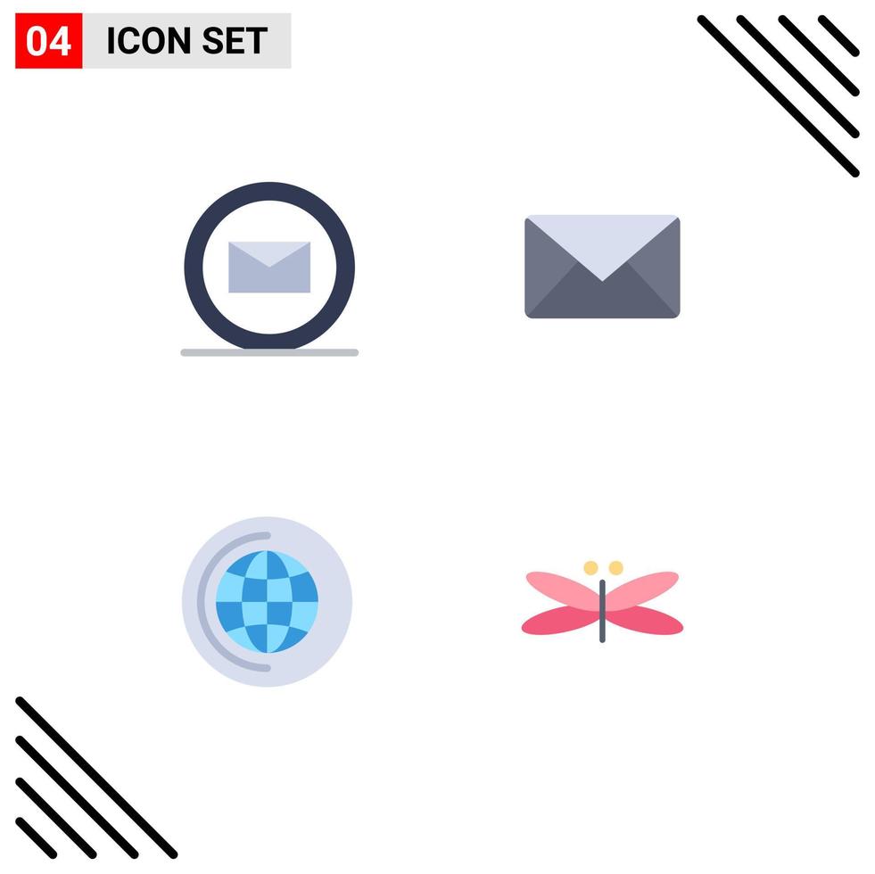 conjunto moderno de pictograma de 4 ícones planos de e-mail, cd, e-mail, sms, libélula, elementos de design vetorial editáveis vetor