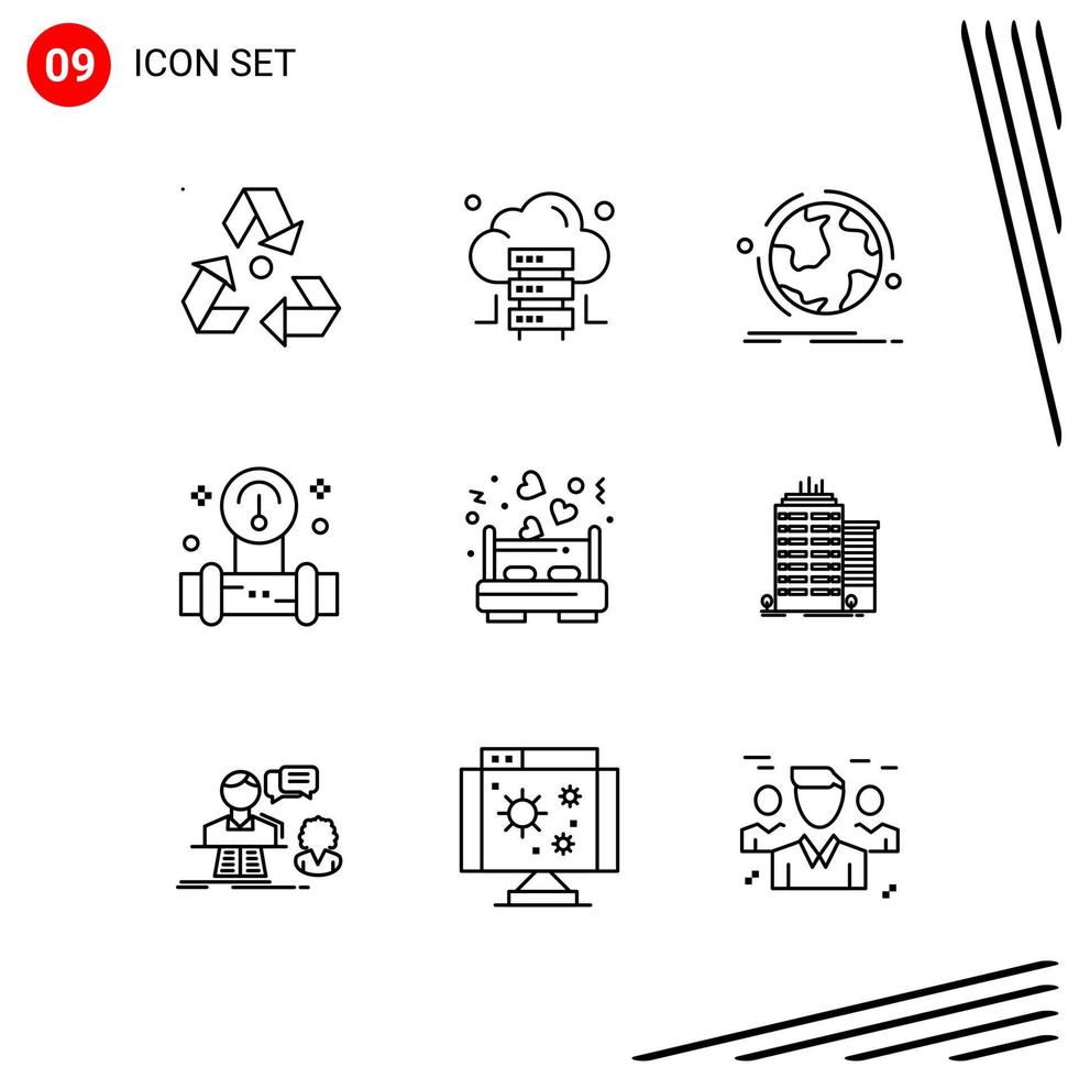 coleção de 9 ícones vetoriais em símbolos de contorno perfeitos de pixel de estilo de linha para sinais de ícone de linha móvel e web em fundo branco 9 ícones vetor