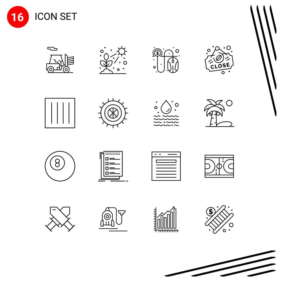 conjunto de 16 sinais de símbolos de ícones de interface do usuário modernos para sinal de roupas clique em fechar elementos de design de vetores editáveis de café