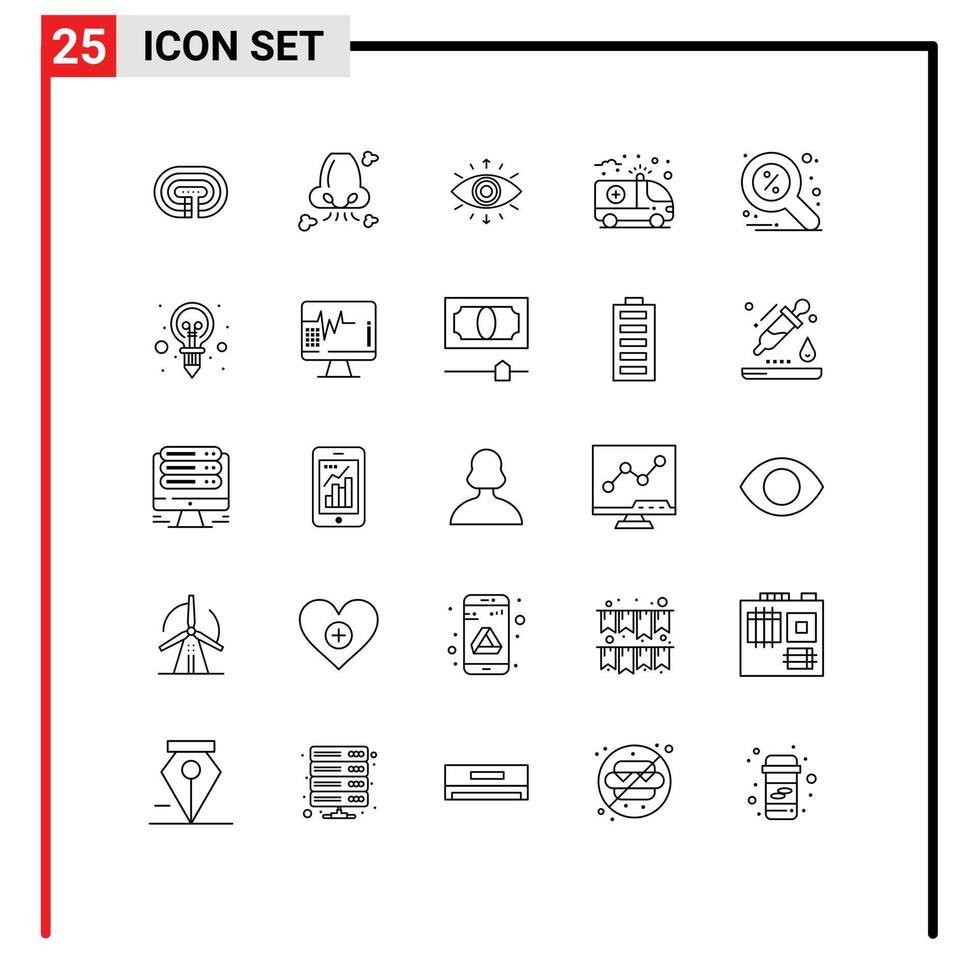 Pacote de linha de interface de usuário 25 de sinais e símbolos modernos de desconto elementos de design vetorial editável membro de cuidados de poluição de saúde vetor