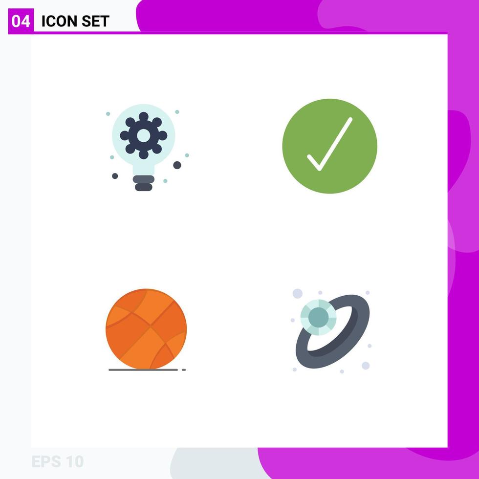 conjunto moderno de pictograma de 4 ícones planos de equipamento de esportes criativos educação completa elementos de design de vetores editáveis