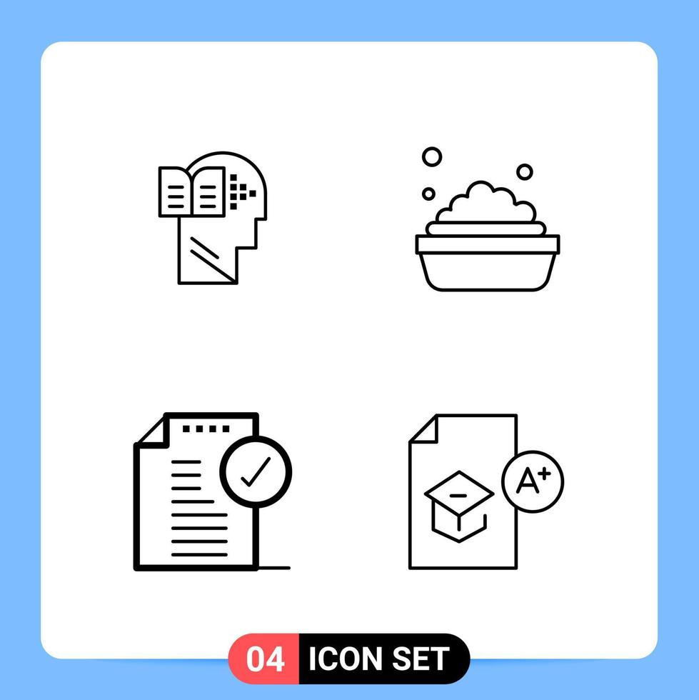 Símbolos de contorno do pacote de ícones pretos de 4 linhas para aplicativos móveis isolados no conjunto de 4 ícones de fundo branco vetor
