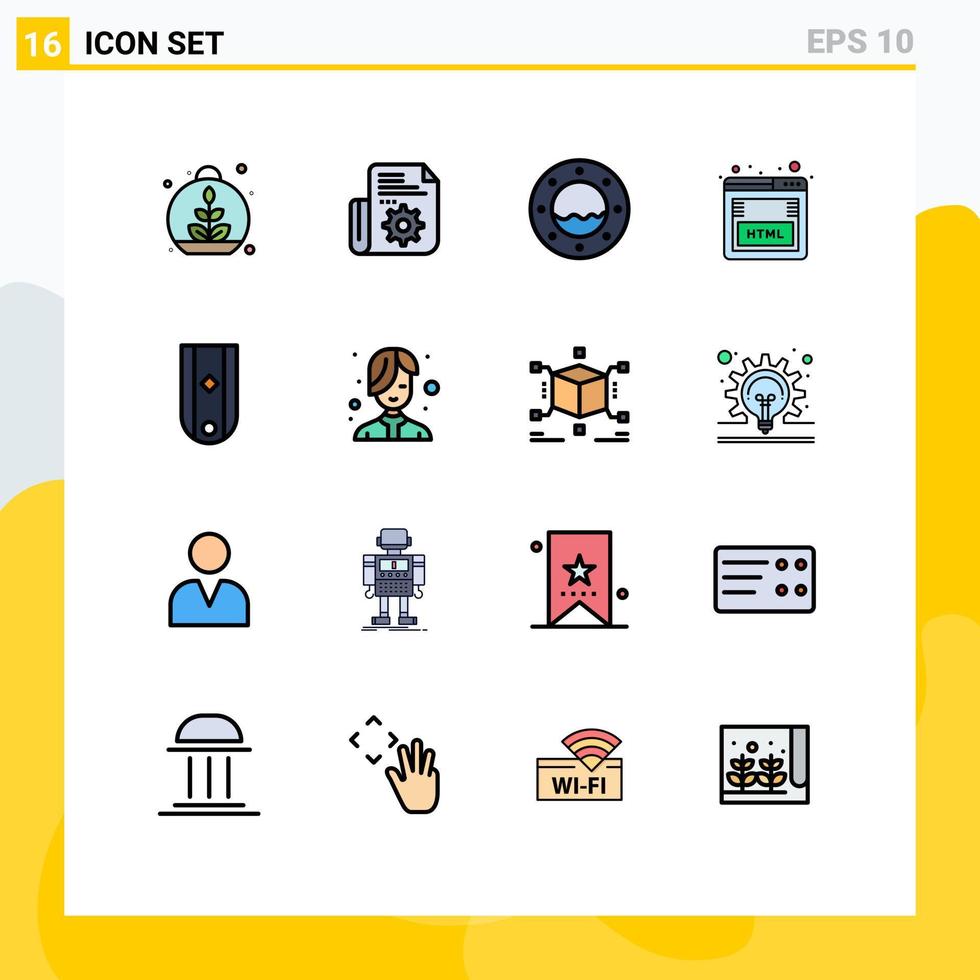 grupo de 16 linhas preenchidas de cores planas modernas definidas para elementos de design de vetores criativos editáveis de marketing marinho de diamante militar html