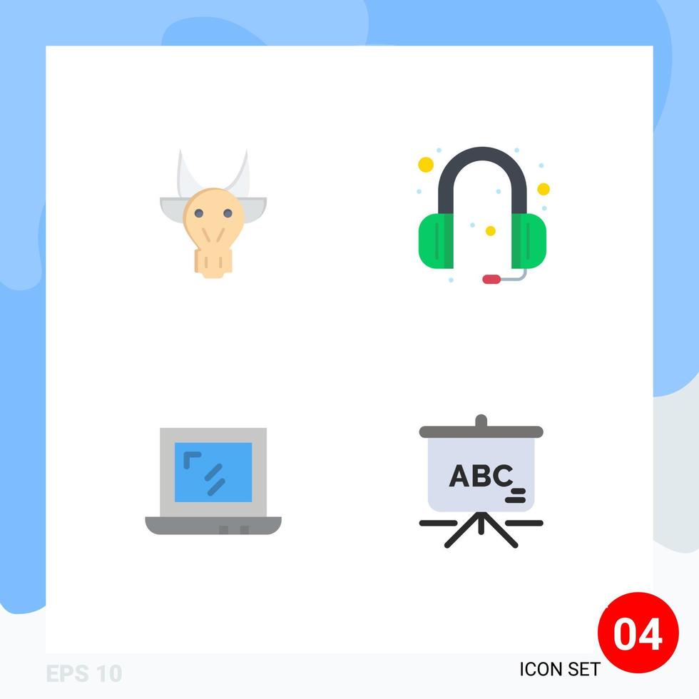 grupo de símbolos de ícone universal de 4 ícones planos modernos de adorno web fones de ouvido indianos laptop editáveis elementos de design vetorial vetor