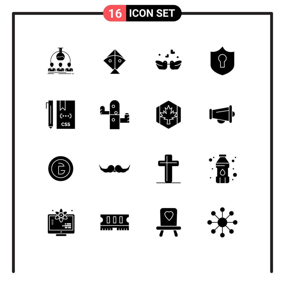 16 glifos sólidos vetoriais temáticos e símbolos editáveis de código css pássaros escudo acesso elementos editáveis de design vetorial vetor