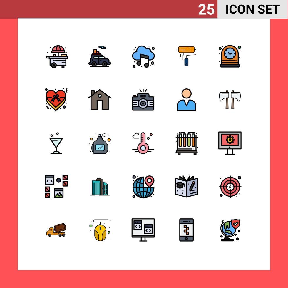 pacote de interface de usuário de 25 cores planas de linha preenchida básica de pincel de pintura de mesa pintura de parede de nuvem elementos de design de vetores editáveis