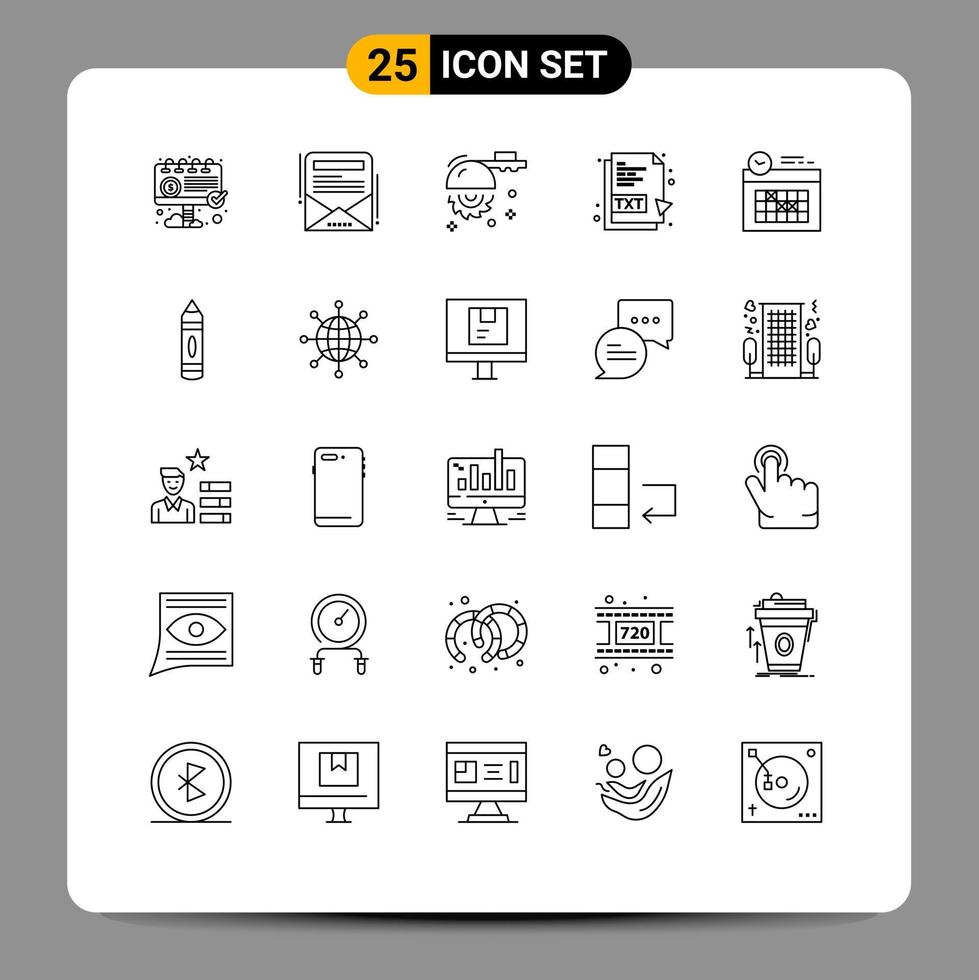 pacote de linha vetorial editável de 25 linhas simples de arquivo circular de calendário de relógio arquivo txt elementos de design vetorial editável vetor