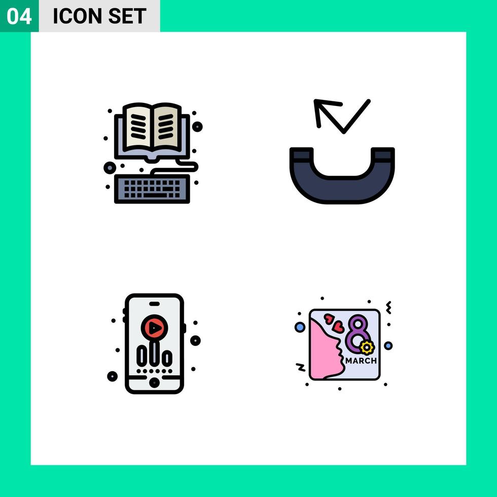 grupo de 4 sinais e símbolos de cores planas de linha preenchida para biblioteca de passatempos de livros elementos de design de vetores editáveis de cartão perdido