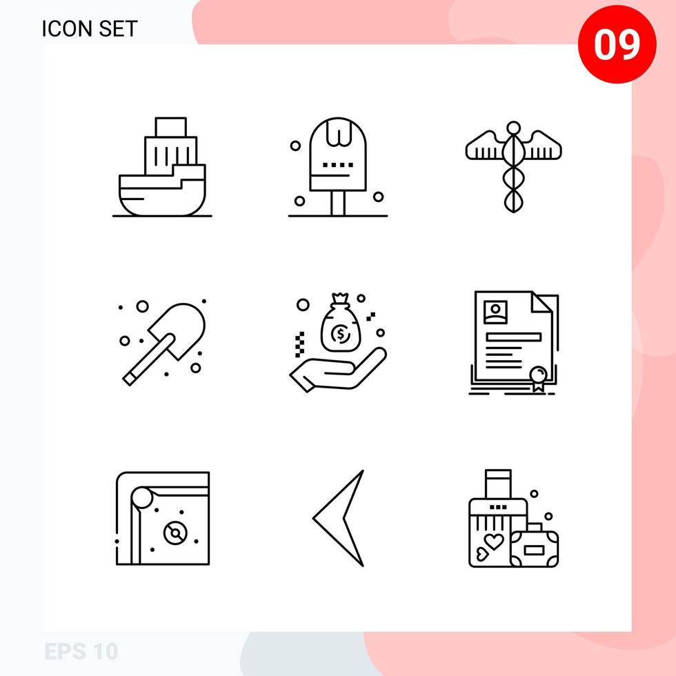 pacote vetorial de 9 ícones em pacote de esboço criativo de estilo de linha isolado em fundo branco para web e celular vetor