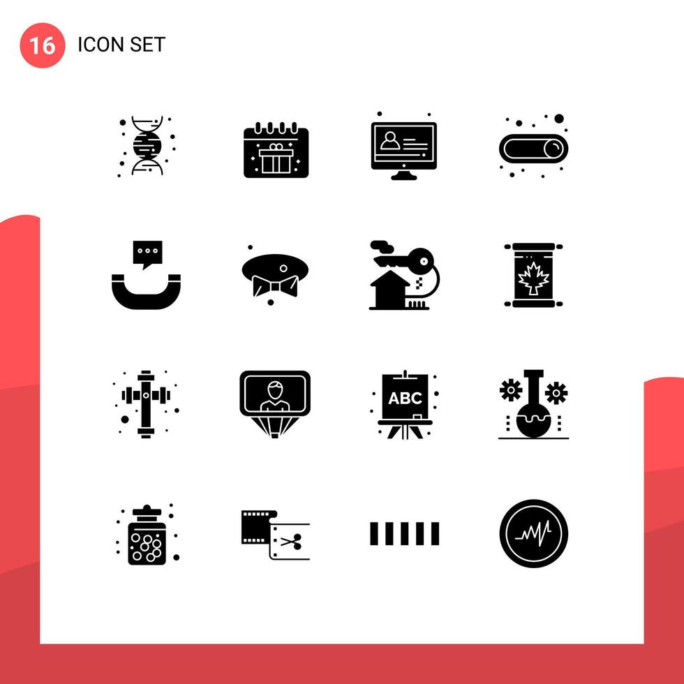 grupo de 16 glifos sólidos modernos definidos para lição de gravata sms mensagem editável elementos de design vetorial vetor