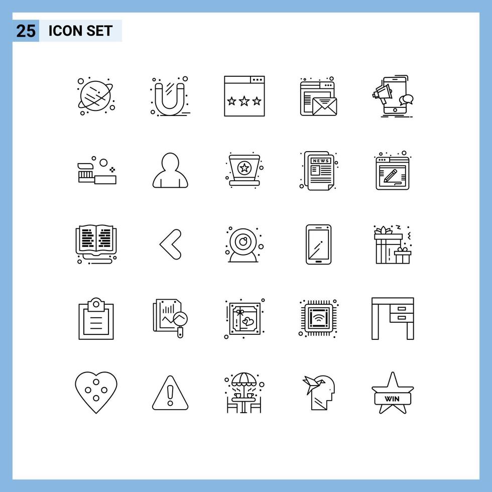 conceito de 25 linhas para sites móveis e aplicativos megafone mail engine pesquisa de e-mail elementos de design vetoriais editáveis vetor