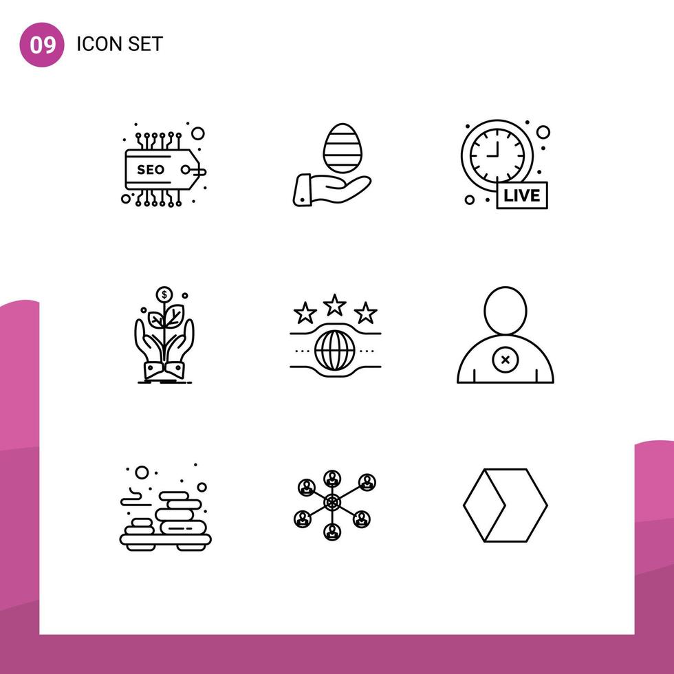 conjunto de 9 sinais de símbolos de ícones de interface do usuário modernos para elementos de design de vetores editáveis da empresa de fábrica de relógio de ascensão de campeão