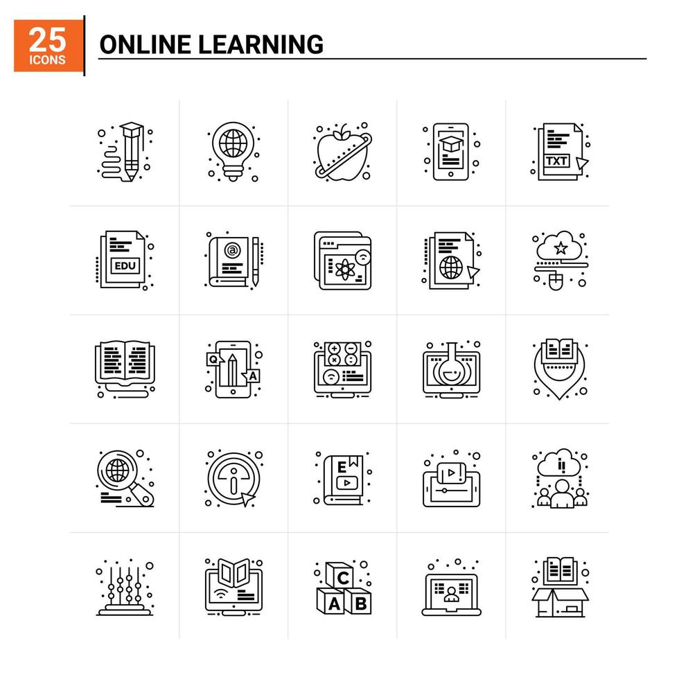 25 conjunto de ícones de aprendizagem on-line de fundo vetorial vetor