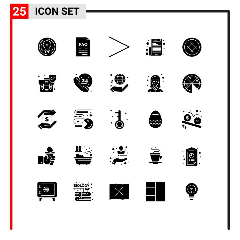 grupo de símbolos de ícones universais de 25 glifos sólidos modernos de arquivo de padaria ajudam a enviar por e-mail elementos de design de vetores editáveis corretos