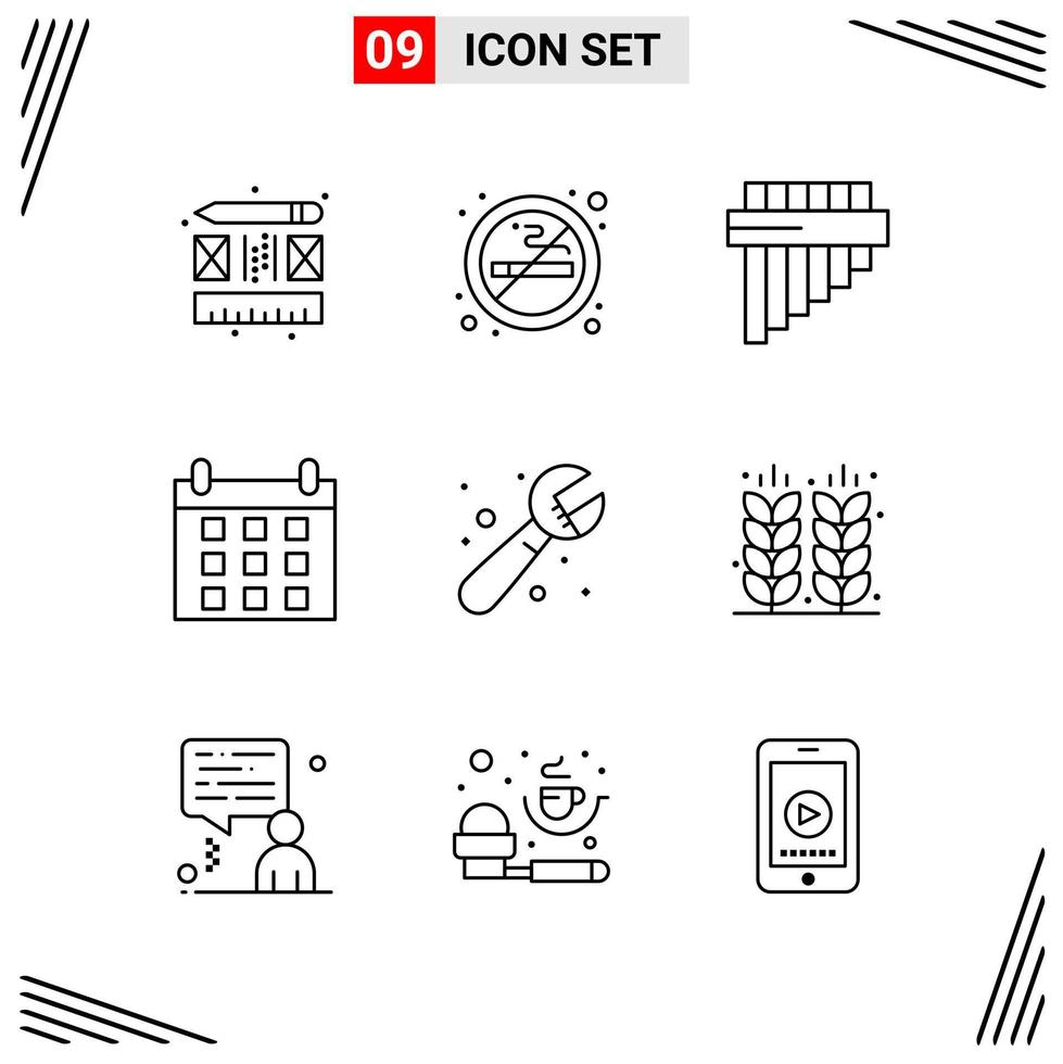 Grade de estilo de linha de 9 ícones com base em símbolos de contorno criativo para design de site sinais de ícone de linha simples isolados no conjunto de 9 ícones de fundo branco vetor