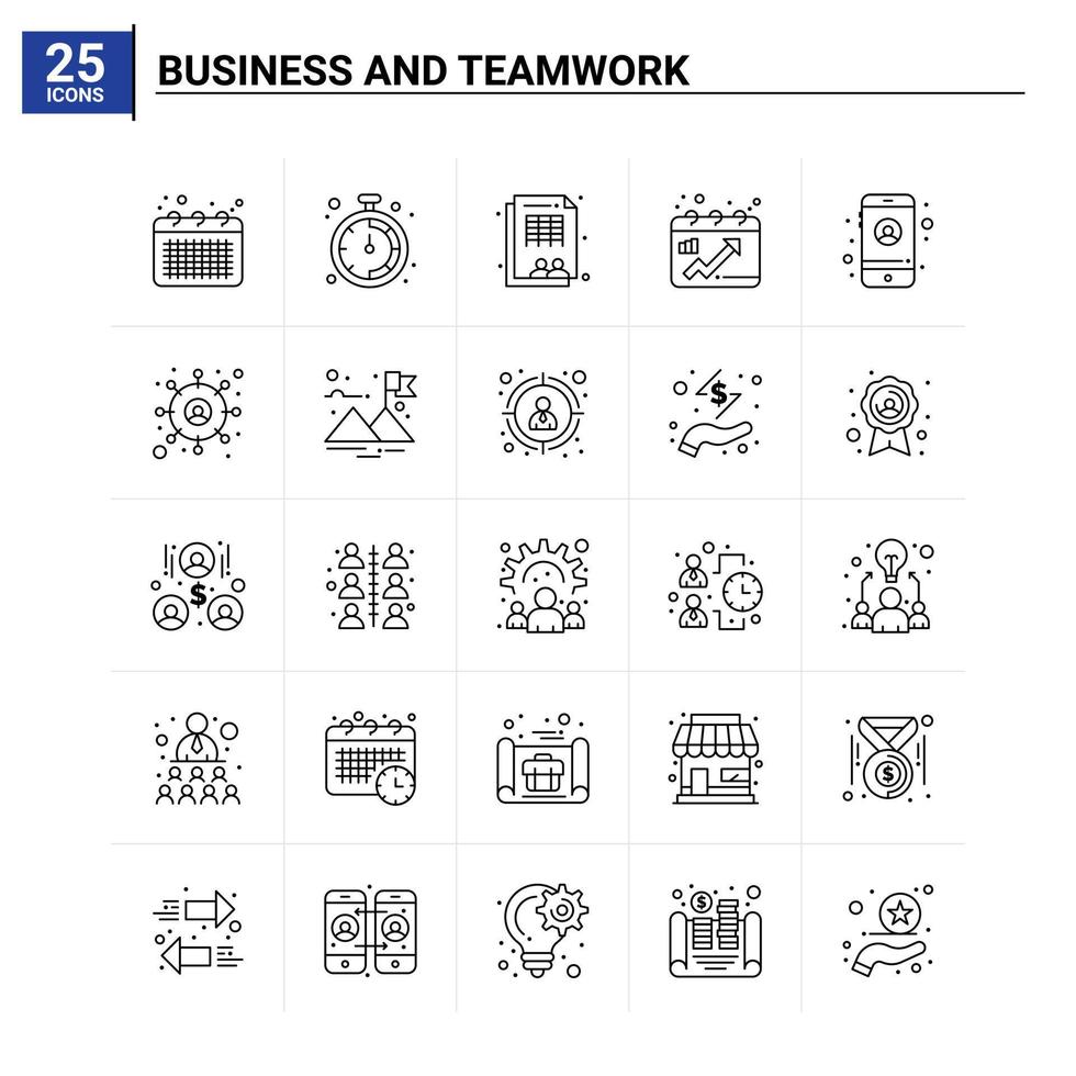 25 ícones de negócios e trabalho em equipe de fundo vetorial vetor