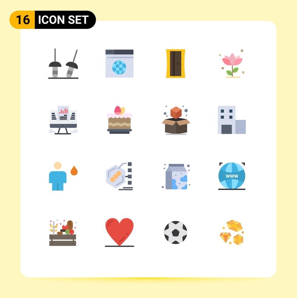 16 ícones criativos sinais e símbolos modernos de apontador de relatório de laptop pacote editável de flor rosa de elementos de design de vetores criativos
